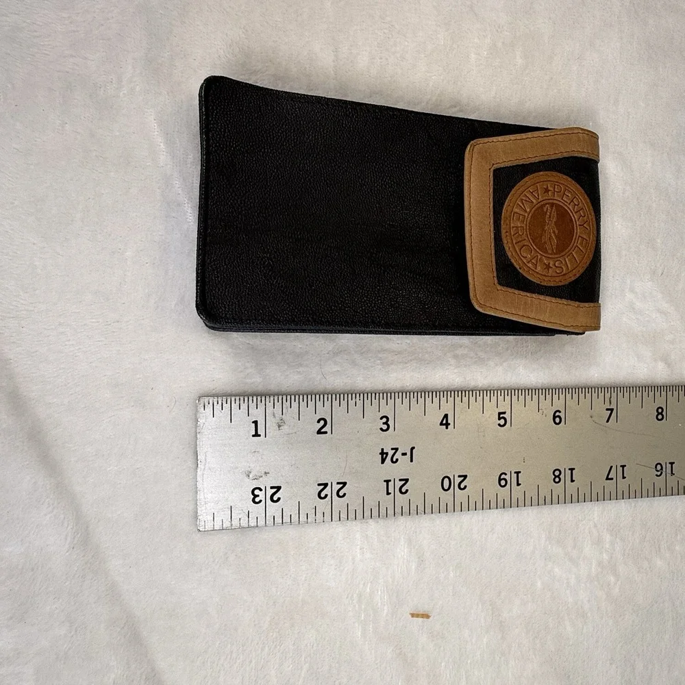 Vintage Perry Ellis America Black Tan Leather Long Wallet Clutch Logo